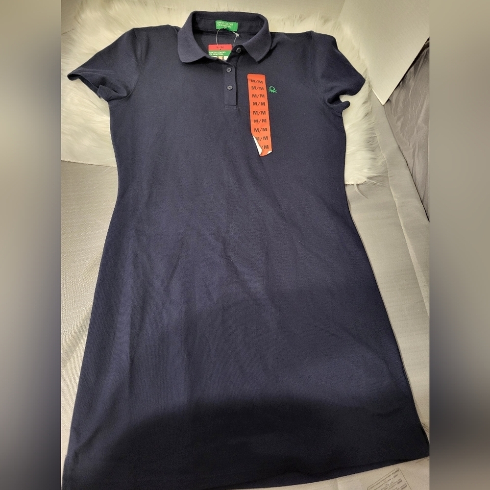 United Colors Of Benetton Dark Blue Polo Dress, Size Medium - Picture 3 of 5